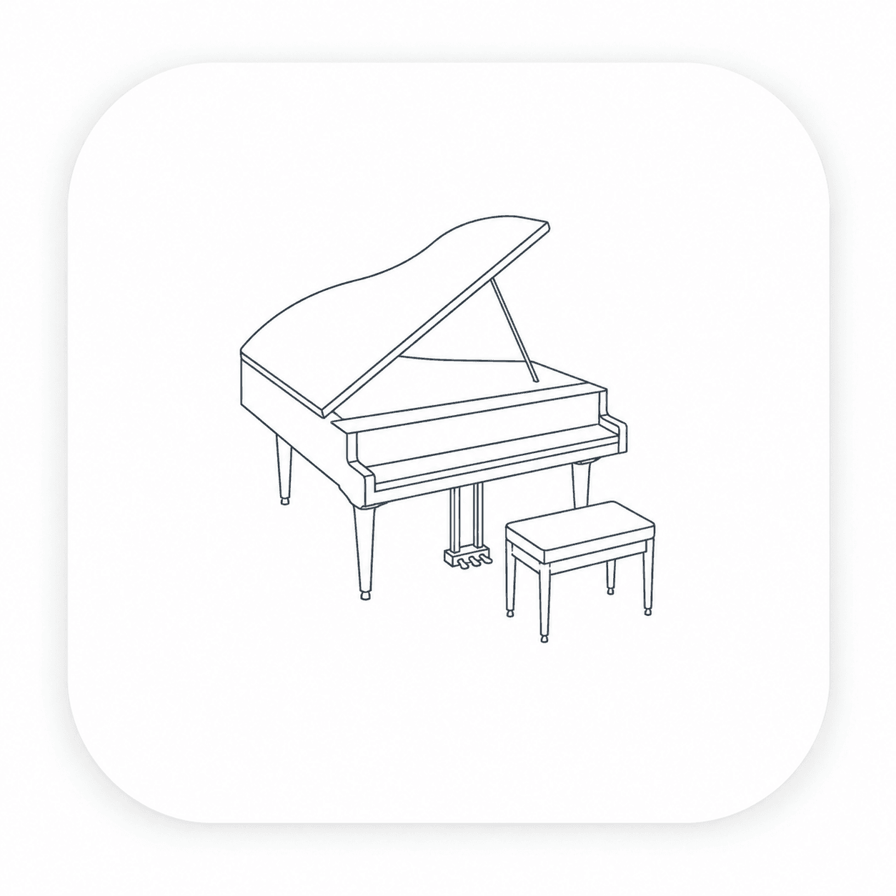 A delicate line drawing of a grand piano for the Music card.